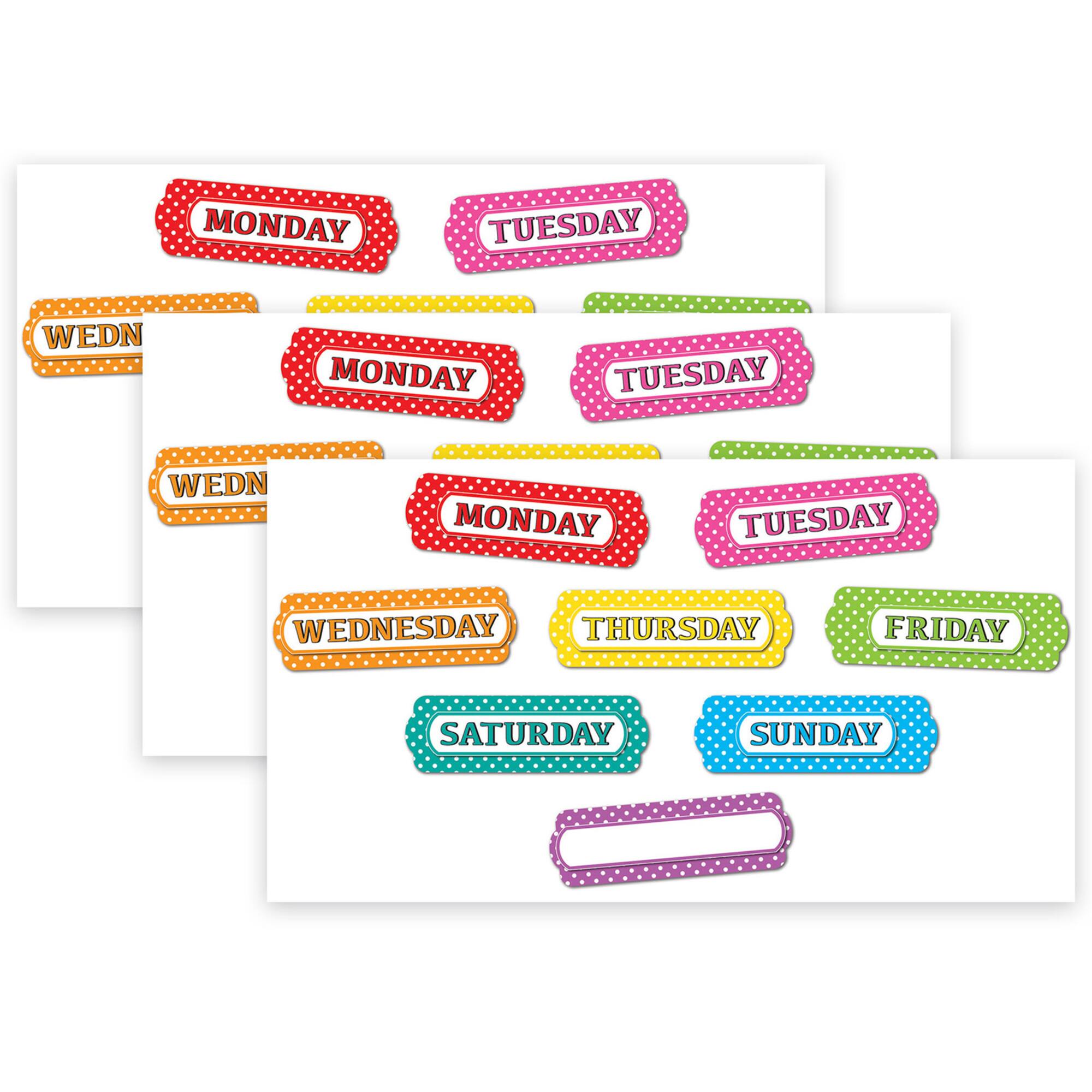 Ashley Productions Days of the Week White Polka Dots Magnetic Die-Cut Timesavers & Labels, 3 Packs of 8